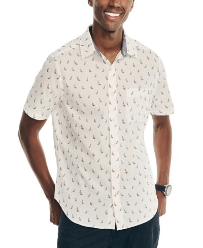 Nautica Men's Classic-fit Sailboat Print Short-sleeve Shirt In Marshmallow
