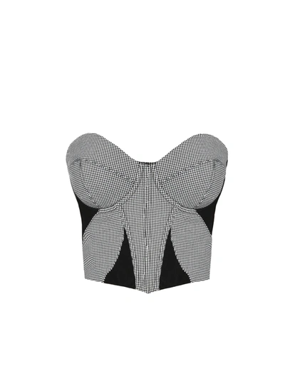 Fleur Du Mal Houndstooth-pattern Bustier Crop Top In Mini Houndstooth