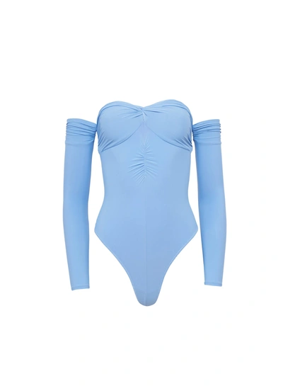 Fleur Du Mal Jersey Ruched Bodysuit In Astrid Blue