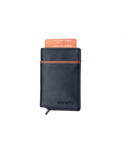 Champs Men's Secure Case Leather Rfid Card Holder In Gift Box In Navy