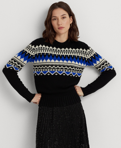 Lauren Ralph Lauren Fair Isle Wool-blend Crewneck Sweater In Black/cream/sapphire Star