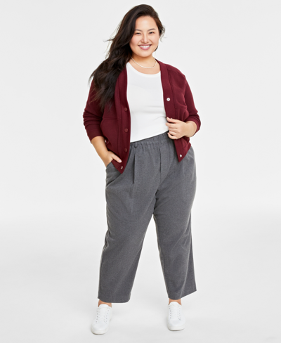 On 34th Plus Size Brushed Relaxed Ankle Pants, Created For Macy's In Grey