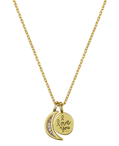 Unwritten Cubic Zirconia Moon And 14k Gold Flash Plated I Love You Pendant Necklace
