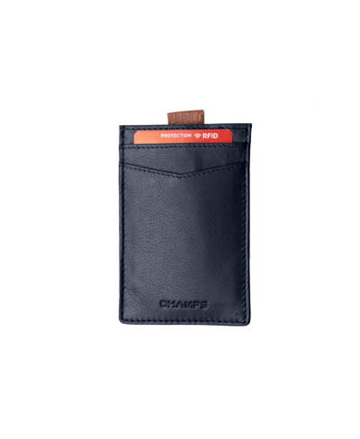 Champs Men's Smart Tap Leather Rfid Card Holder In Gift Box In Navy