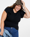 On 34th Trendy Plus Size Flutter-sleeve Top, Created For Macy's In Deep Black