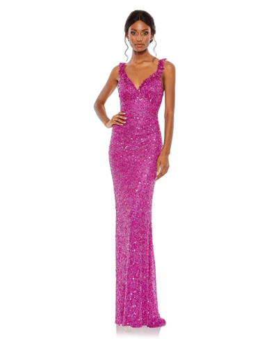 Mac Duggal Embellished Ruffle Strap Trumpet Gown In Fuchsia