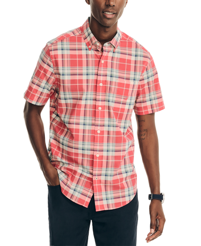 Nautica Men's Classic-fit Plaid Short-sleeve Shirt In Melonberry