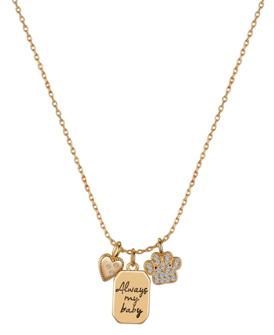 Unwritten Cubic Zirconia Paw And 14k Gold Flash-plated Always My Baby And Heart Pendant Necklace