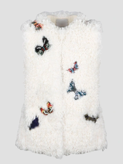 Valentino Butterflies Patch Fur Vest In White