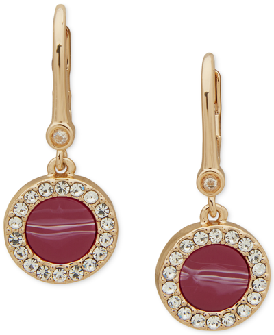 Dkny Gold-tone Pave & Color Inlay Disc Drop Earrings In Pink