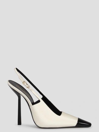 Saint Laurent Ines 115 Canvas And Leather Slingback Pumps In White
