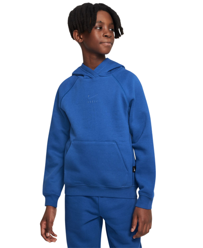 Nike Air Big Kids Logo-print Brushed Fleece Hoodie In Game Royal