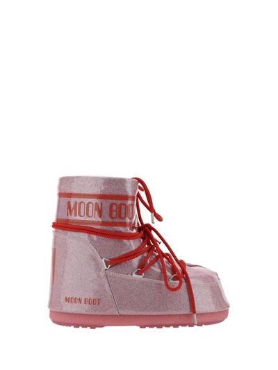 Moon Boot Icon Low Glitter Boots In Red