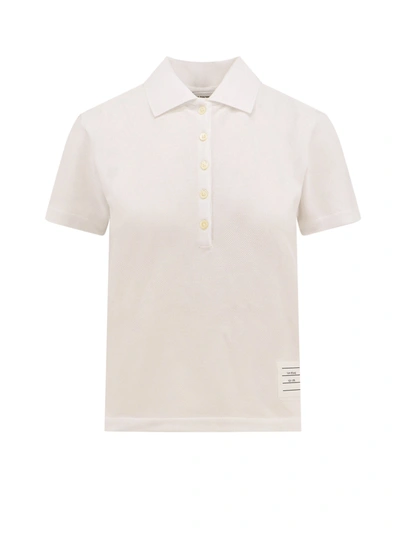 THOM BROWNE COTTON POLO SHIRT WITH BACK TRICOLOR BANDS