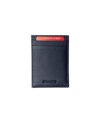 Champs Men's Mag Hybrid Leather Rfid Card Holder In Gift Box In Navy