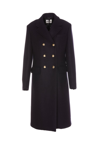 Miu Miu Long Double-breasted Wool Coat With Lapel Collar In Blue