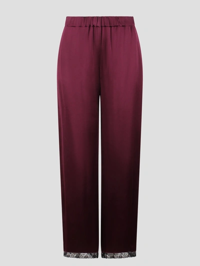 Semicouture Satin Wide Trousers In Burgundy