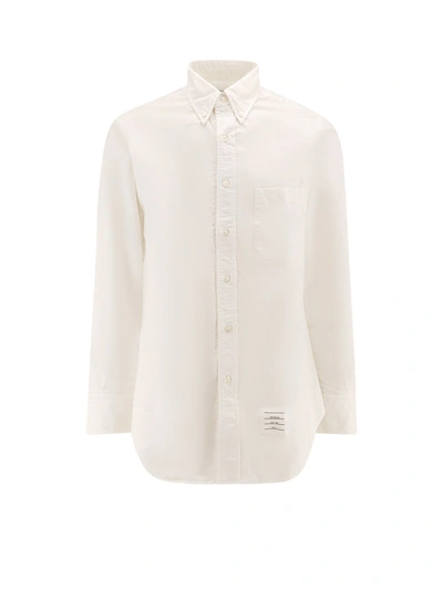 THOM BROWNE COTTON SHIRT WITH LOGO PATCH