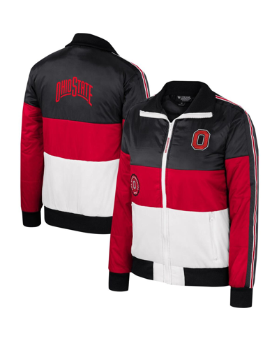 THE WILD COLLECTIVE WOMEN'S THE WILD COLLECTIVE SCARLET OHIO STATE BUCKEYES COLOR-BLOCK PUFFER FULL-ZIP JACKET