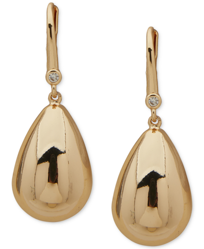 Dkny Gold-tone Pave & Puffy Tear-shape Drop Earrings