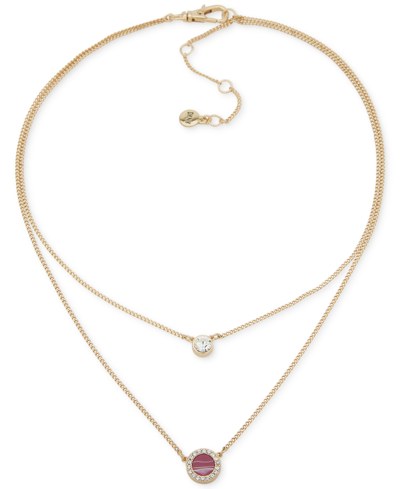 Dkny Gold-tone Crystal & Color Inlay Disc Layered Pendant Necklace, 16" + 3" Extender In Pink