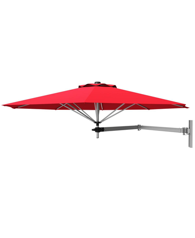 Slickblue 8ft Wall-mounted Telescopic Folding Tilt Aluminum Sun Shade Umbrella In Dark Red