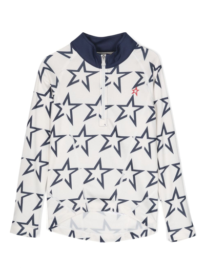 Perfect Moment Kids' Star-print Quarter-zip Woven T-shirt 6-14 Years In White