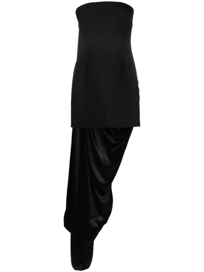 Ferragamo Black Draped Satin Strapless Dress
