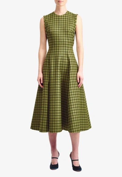 Emilia Wickstead Anastasia Houndstooth Midi Dress In Green