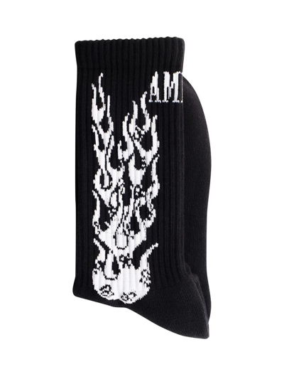 Amiri Flames Logo Socks In Black