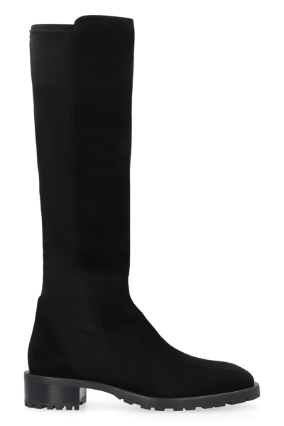 STUART WEITZMAN 5050 LEATHER AND STRETCH FABRIC BOOTS