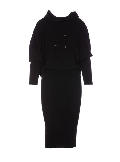 Tom Ford Hooded Ribbed Cashmere-blend Dress In Black