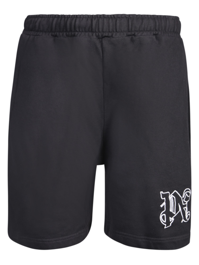 Palm Angels Monogram Cotton Sweat Shorts In Black