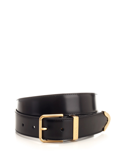 Dolce & Gabbana Black Belt With Golden Buckle In Brown