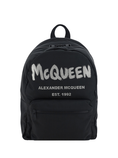 ALEXANDER MCQUEEN BLACK METROPOLITAN GRAFFITI BACKPACK