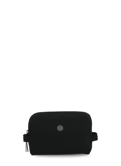 Tory Burch Logo Plaque Large Cosmetic Bag In Black