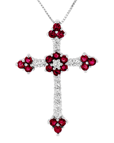 Diana M. Fine Jewelry 14k 1.10 Ct. Tw. Diamond & Ruby Cross Pendant Necklace