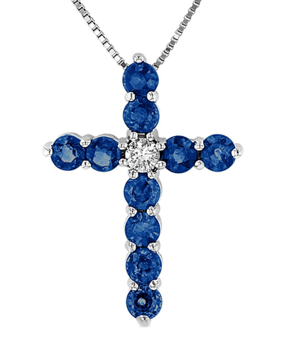 Diana M. Fine Jewelry 14k 1.33 Ct. Tw. Diamond & Sapphire Cross Pendant Necklace