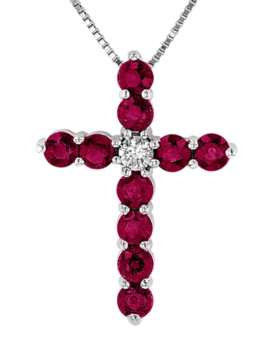Diana M. Fine Jewelry 14k 0.93 Ct. Tw. Diamond & Ruby Cross Pendant Necklace
