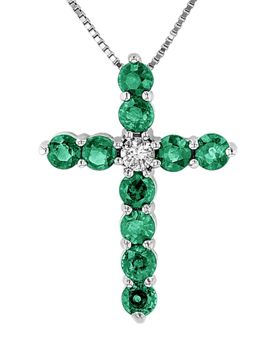 Diana M. Fine Jewelry 14k 1.33 Ct. Tw. Diamond & Emerald Cross Pendant Necklace