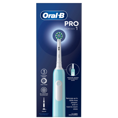 Oral B Pro Series 1 Cross Action Blue Electric Rechargeable Toothbrush In White