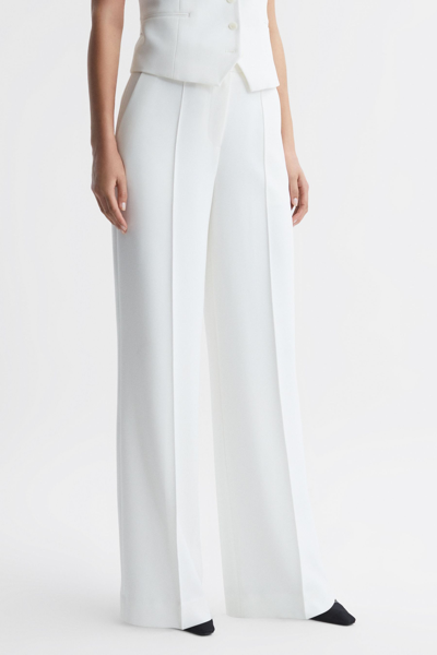 Reiss Sienna - White Crepe Wide Leg Suit Trousers, Uk 4 R