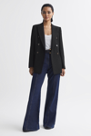 Reiss Black Tailored Textured Wool Blend Double Breasted Blazer In Black