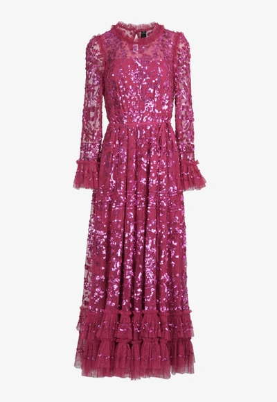 Needle & Thread Celia Sequin-embellished Tulle Gown In Fuchsia