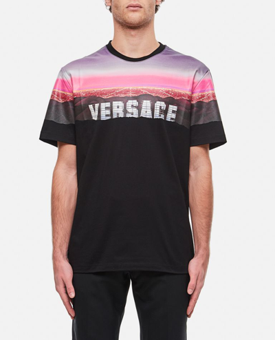 Versace Hills Printed Cotton T-shirt In Black