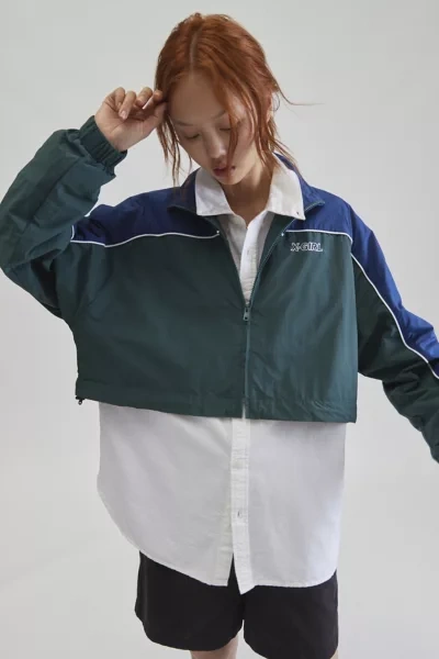X-girl Contrast Piping Windbreaker Jacket In Green, Women's At Urban Outfitters