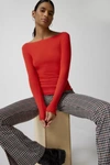 Out From Under Libby Ribbed Long Sleeve Top In Red, Women's At Urban Outfitters