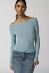 Out From Under Libby Ribbed Lightweight Long Sleeve Top In Blue, Women's At Urban Outfitters