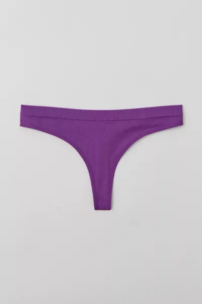 Out From Under Seamless Ribbed Knit Thong In Violet, Women's At Urban Outfitters