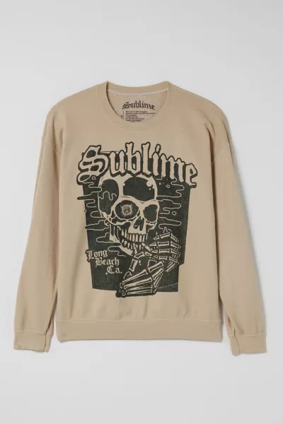 Urban Outfitters Sublime Skull Long Beach Crew Neck Sweatshirt In Cream, Men's At